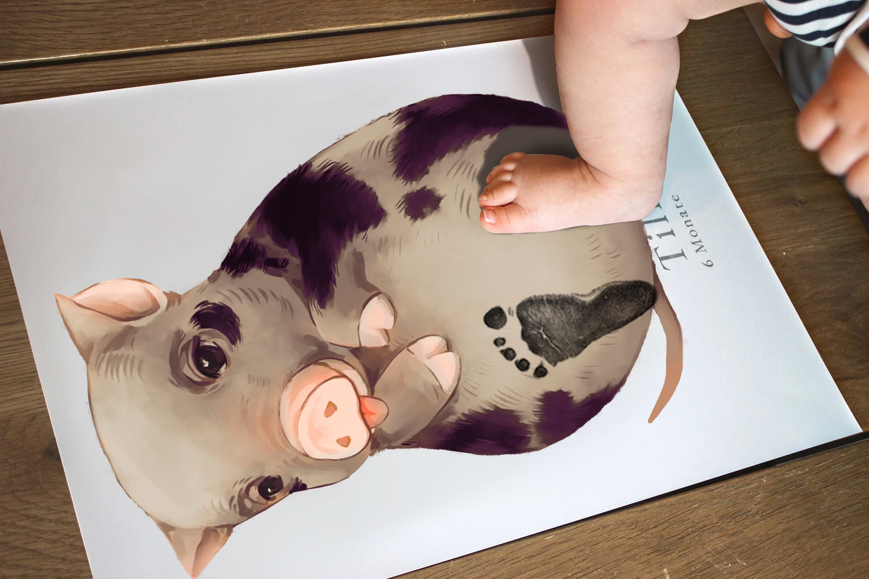 Baby Gift Personalized, Footprint Set, Mural Baby & Children's Room Animals, Black Pig?
