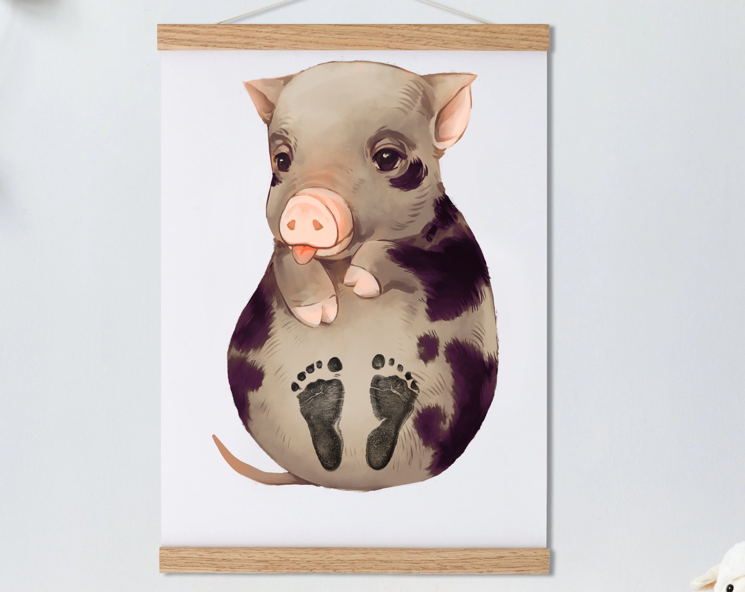Baby Gift Personalized, Footprint Set, Mural Baby & Children's Room Animals, Black Pig🐷