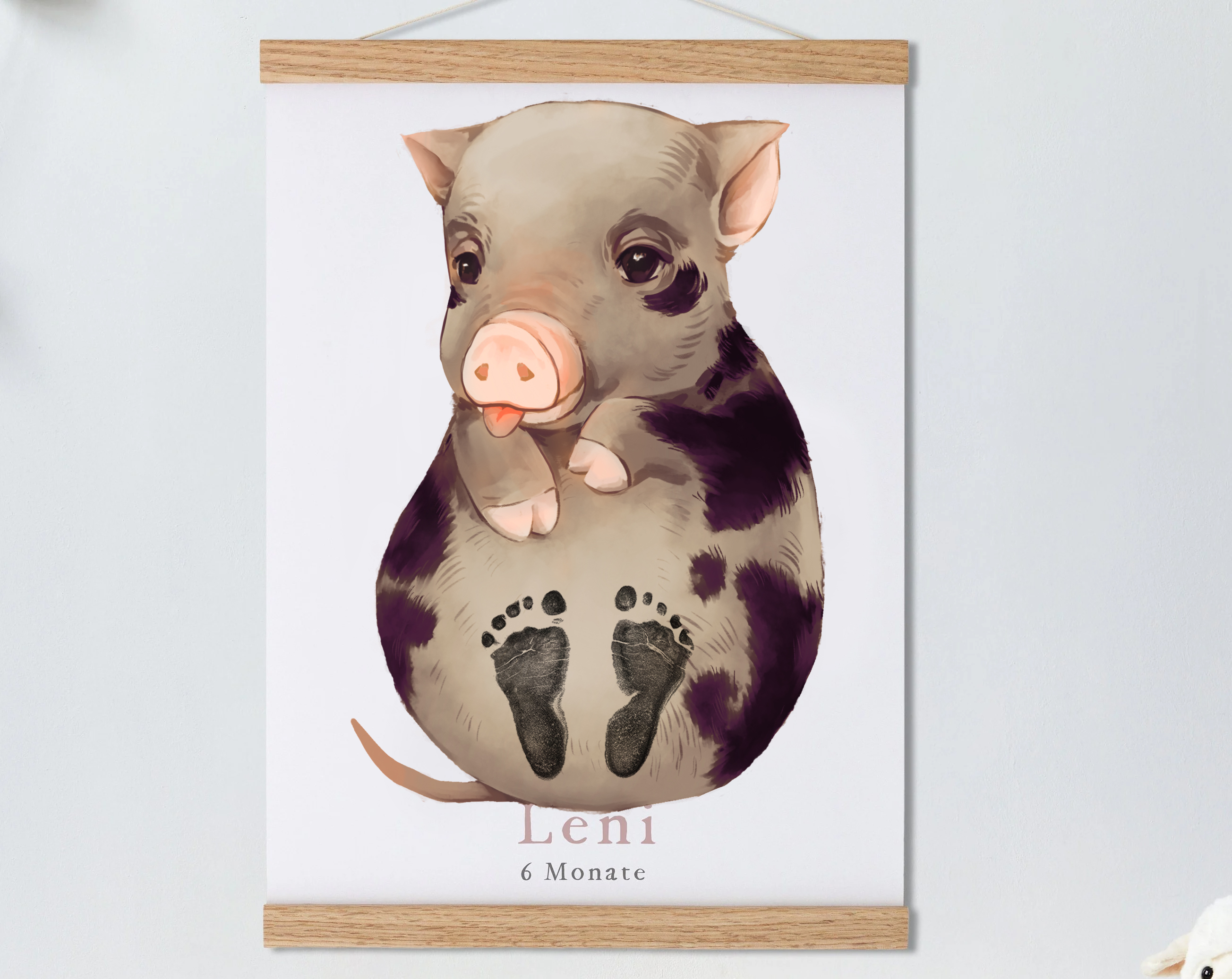 Baby Gift Personalized, Footprint Set, Mural Baby & Children's Room Animals, Black Pig?
