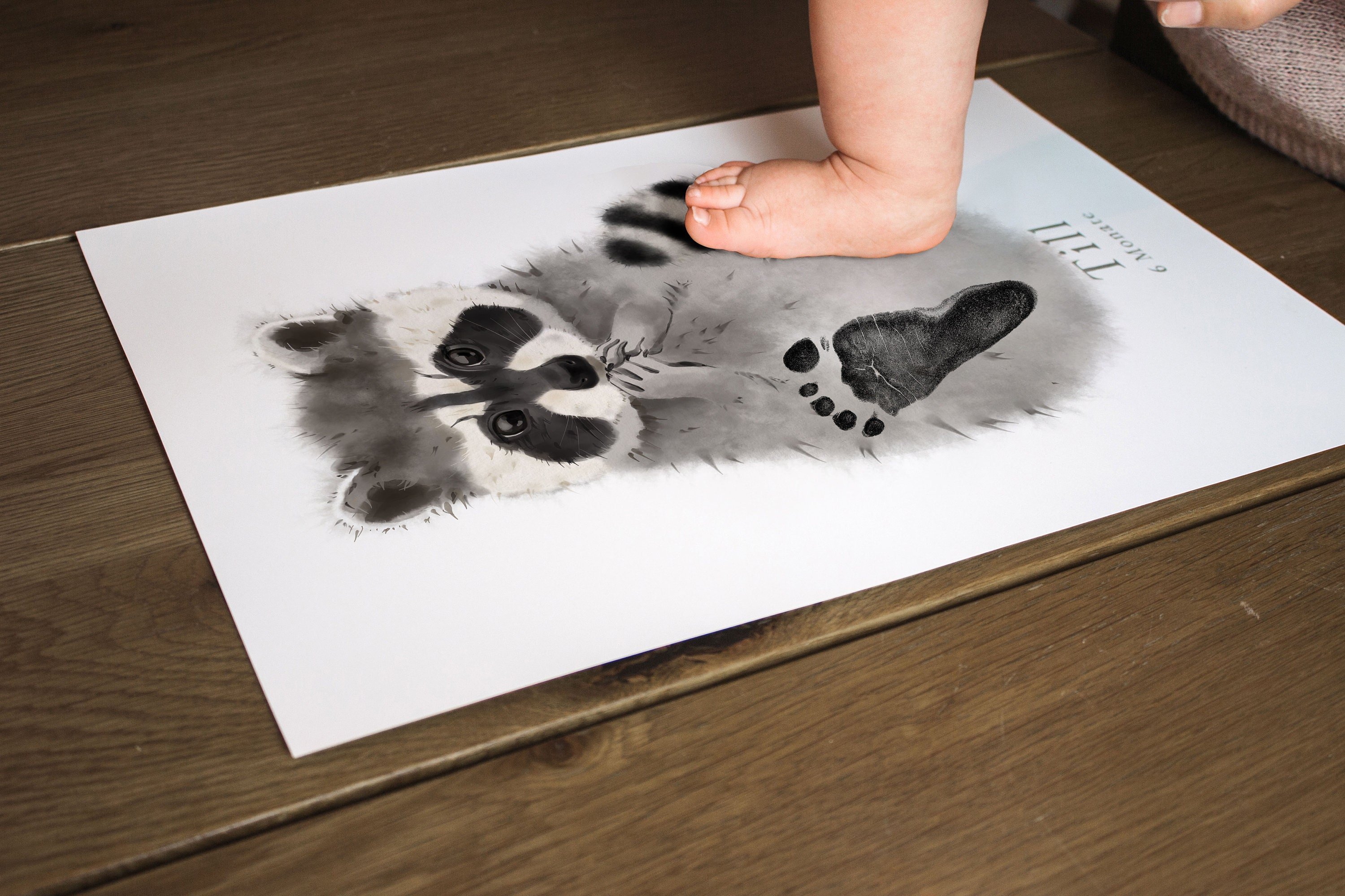 Baby Gift Personalized, Footprint Set, Mural Baby & Children's Room Animals, Raccoon Baby Gift?