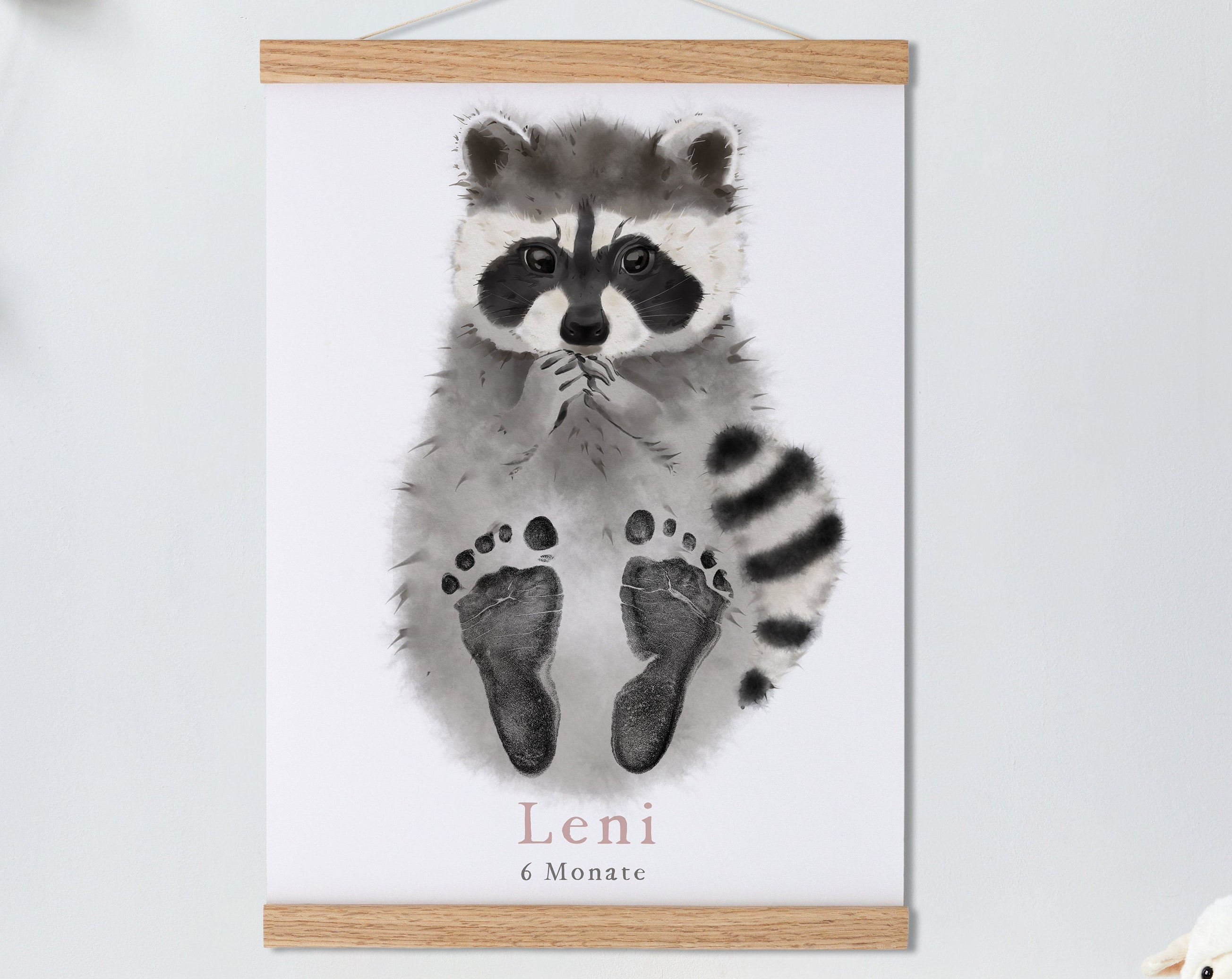 Baby Gift Personalized, Footprint Set, Mural Baby & Children's Room Animals, Raccoon Baby Gift?