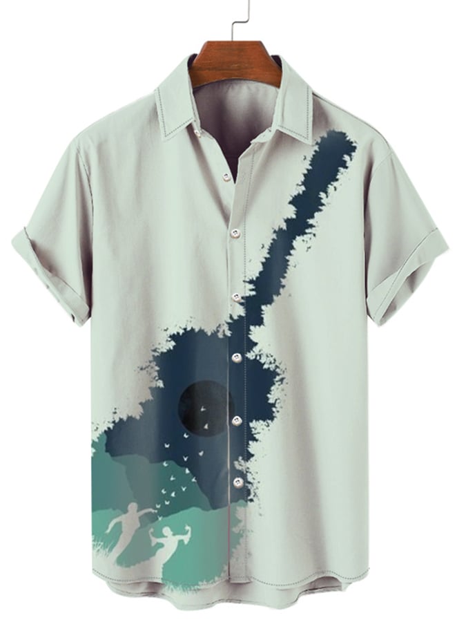 Music Element Fashion Print Short-Sleeved Lapel Shirt