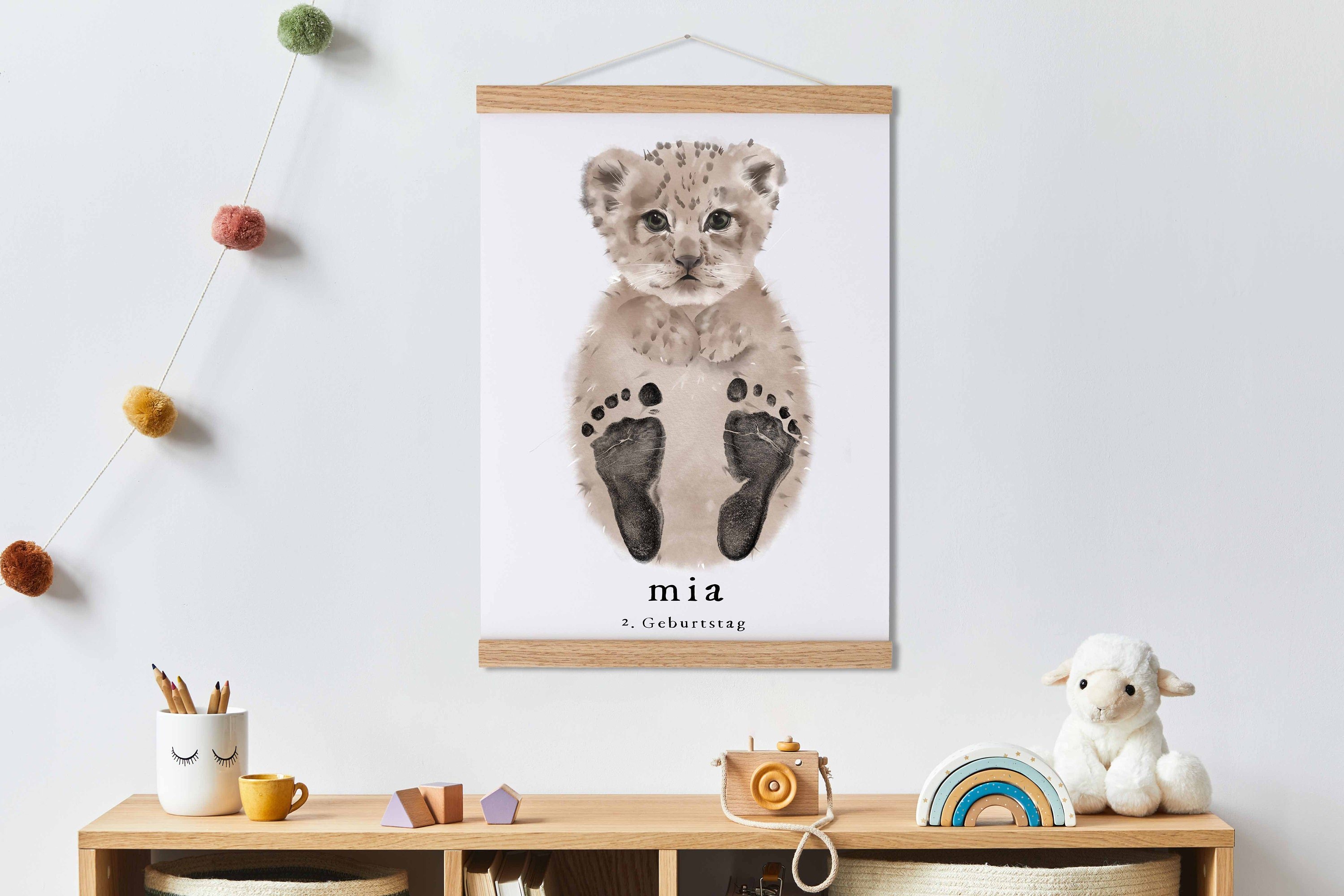 Baby Gift Personalized, Footprint Set, Mural Baby & Children's Room Animals, Lion Baby Gift?