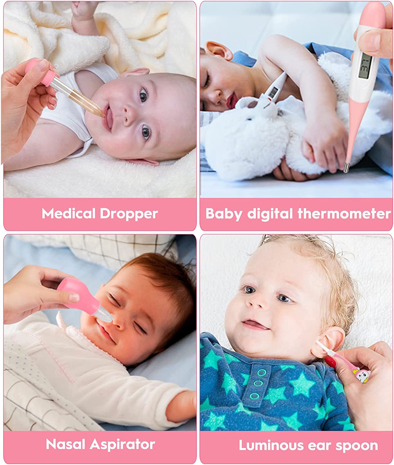 Baby Healthcare and Grooming Kit, Safety Newborn Nursery Care Set, with Hair Brush Comb, Nail Clipper, Thermometer, Pacifier Clip, Nasal Aspirator for Newborn Infant Baby Girls Boys (Blue)