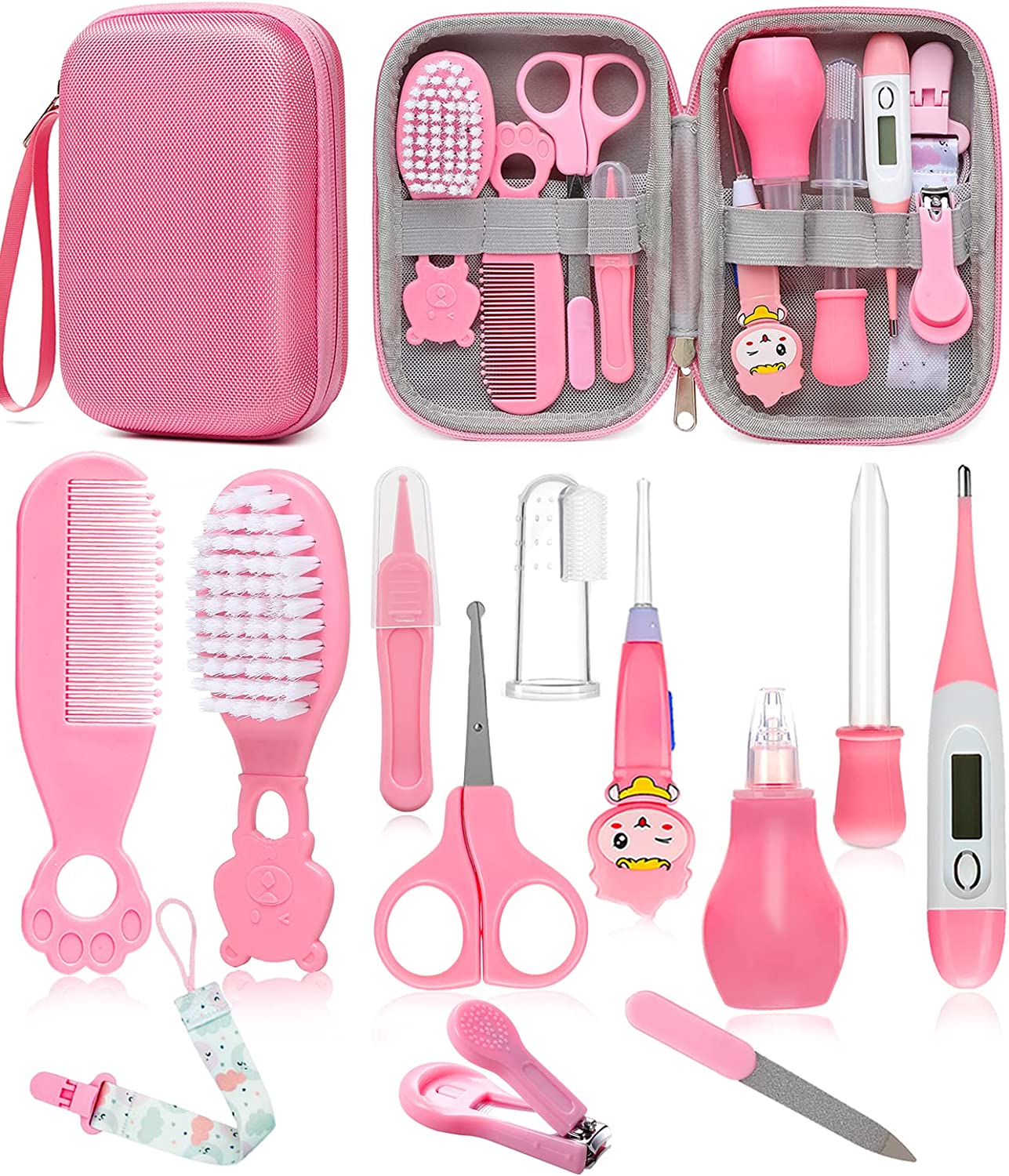 Baby Healthcare and Grooming Kit, Safety Newborn Nursery Care Set, with Hair Brush Comb, Nail Clipper, Thermometer, Pacifier Clip, Nasal Aspirator for Newborn Infant Baby Girls Boys (Blue)