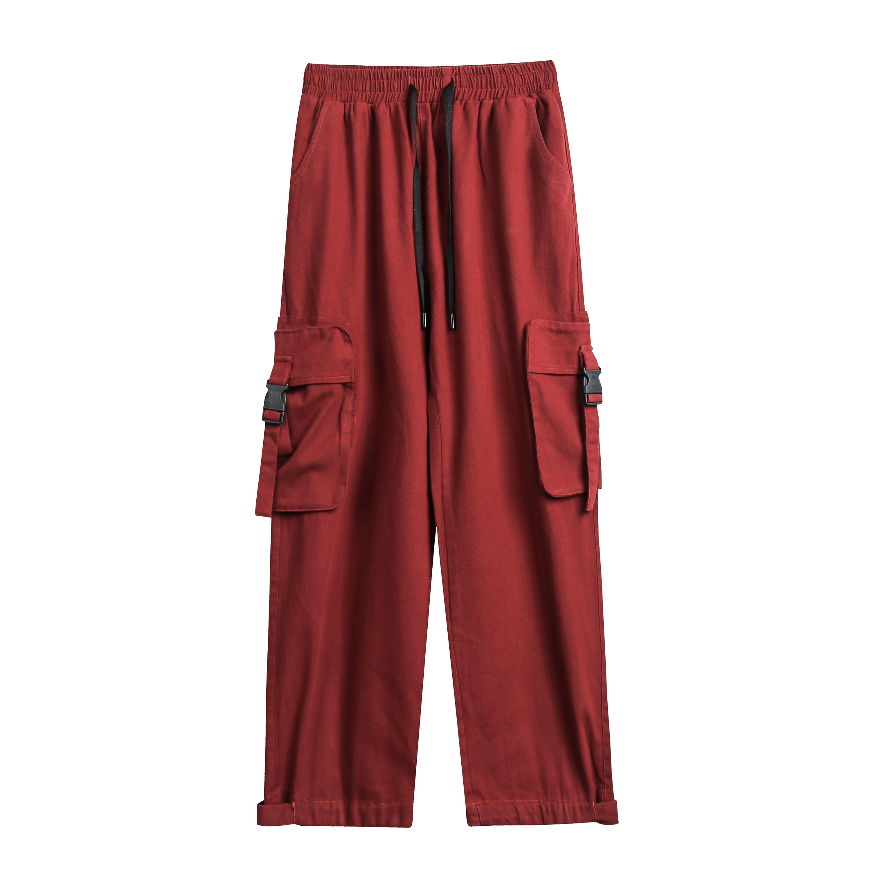 Large pocket overalls / black thin spring and summer women's loose wide-leg  cargo pants