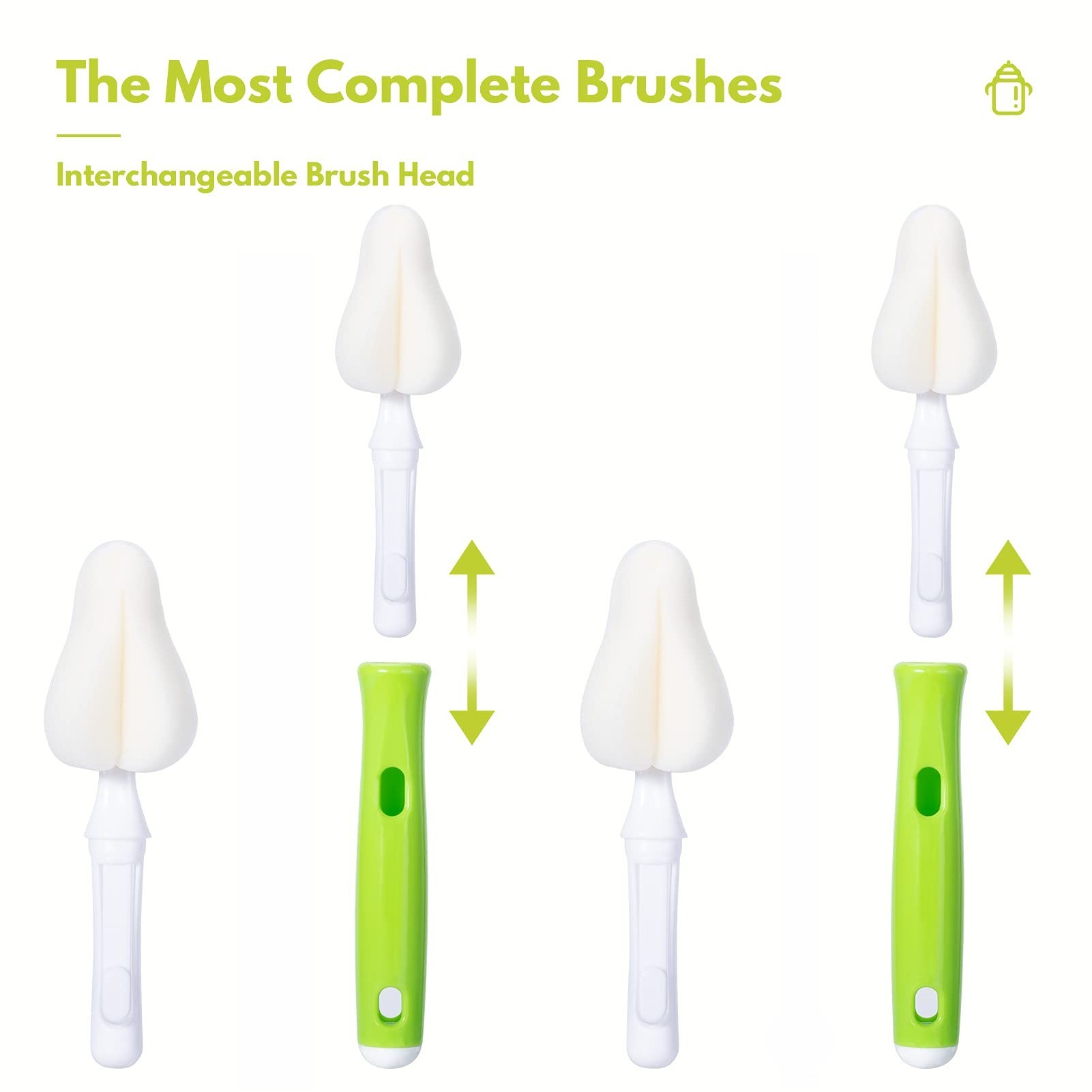 8 Piece Sponge Nipple Bottle Brushes, Baby Bottle Brush with 4 Piece Nipple Cleaner, 4 Piece Replacement Heads and 2 Piece Straw Brushes,