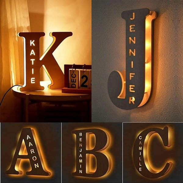 Custom Name Light, Custom Wooden Night Light Living Room Letter Lamp Wall Decor Name Light-babyanimal