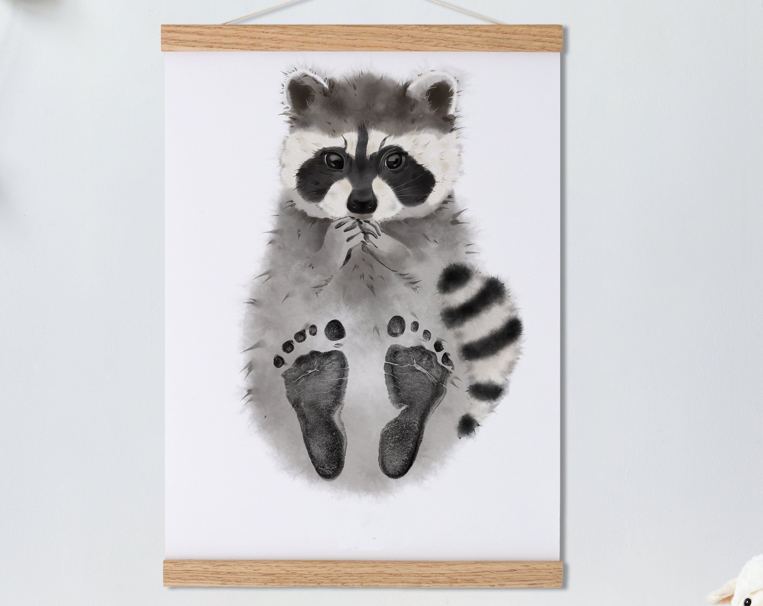 Baby Gift Personalized, Footprint Set, Mural Baby & Children's Room Animals, Raccoon Baby Gift🐾
