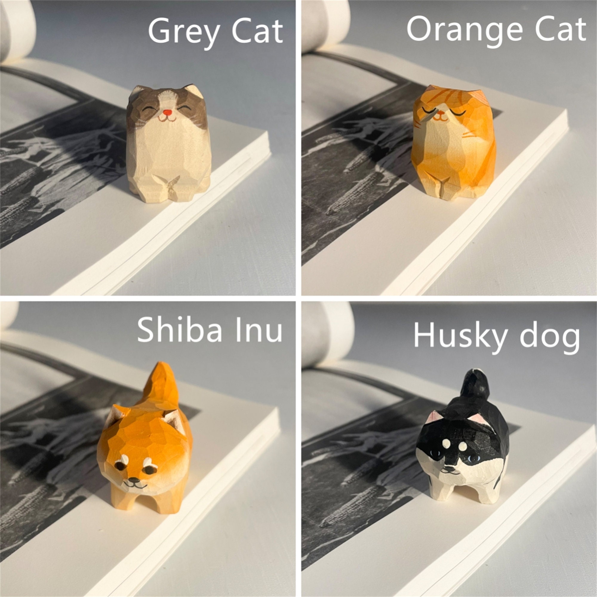 Hand-Carved Painted Orange Cat Figurines | Cat Lovers Gift | DIY Cat |