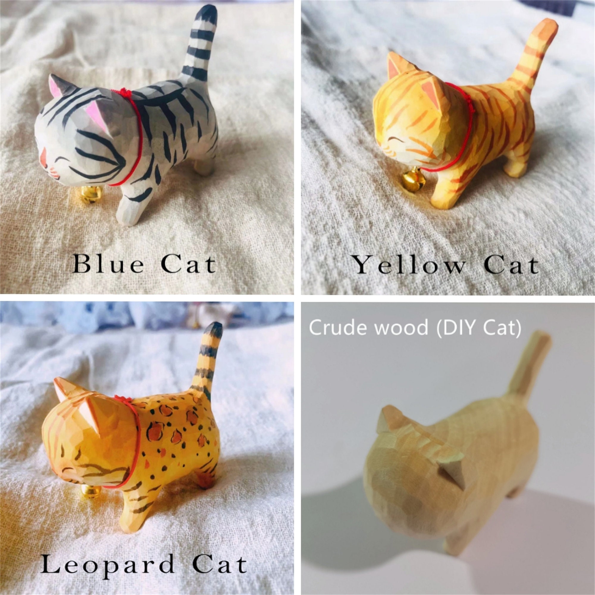 Hand-Carved Painted Orange Cat Figurines | Cat Lovers Gift | DIY Cat |
