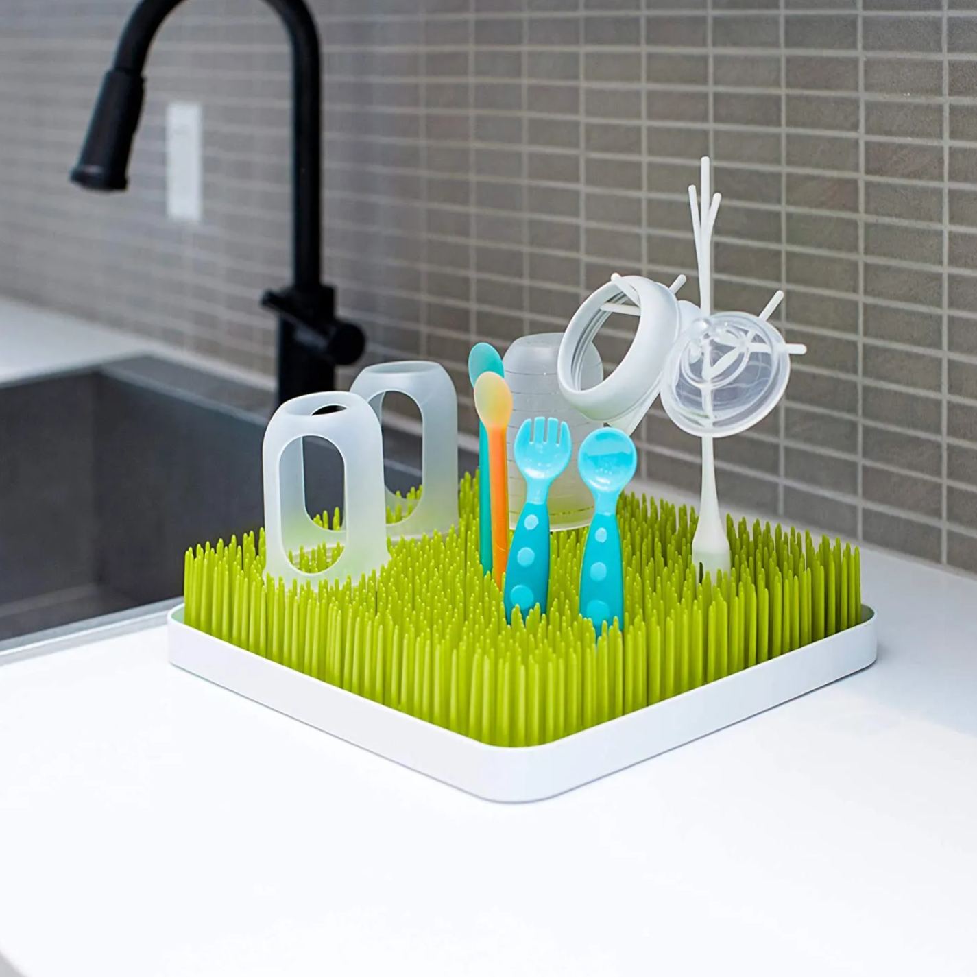 Boon Lawn Countertop Baby Bottle Drying Rack �� 1 Count �� Spring Green �� Bottle Rack and Organizer �� Baby Feeding Essentials �� 13.5 x 11 x 2.5