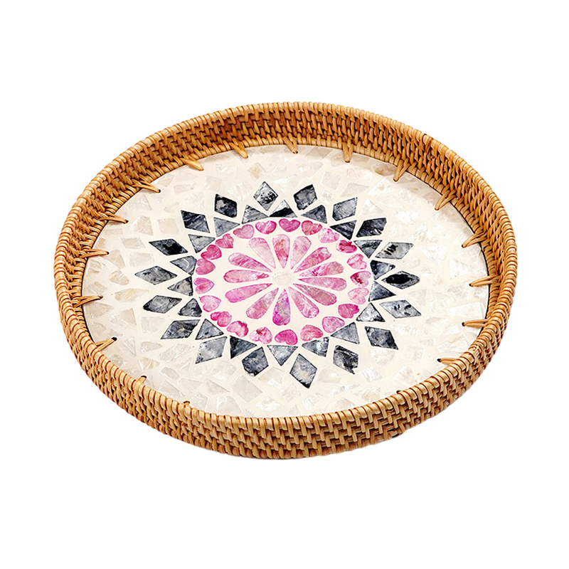 Rattan Shell Serving Trays for Food Serving -Round-1 Pack-OneVint