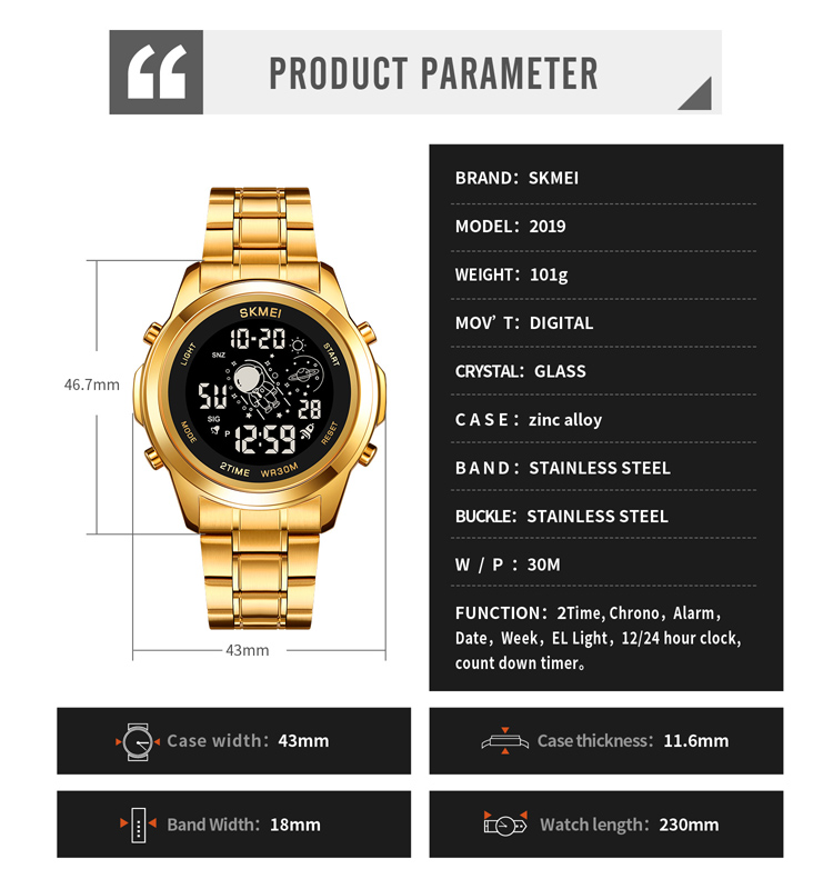 SKMEI stainless steel digital watch-Skmei Watch Manufacture Co.,Ltd