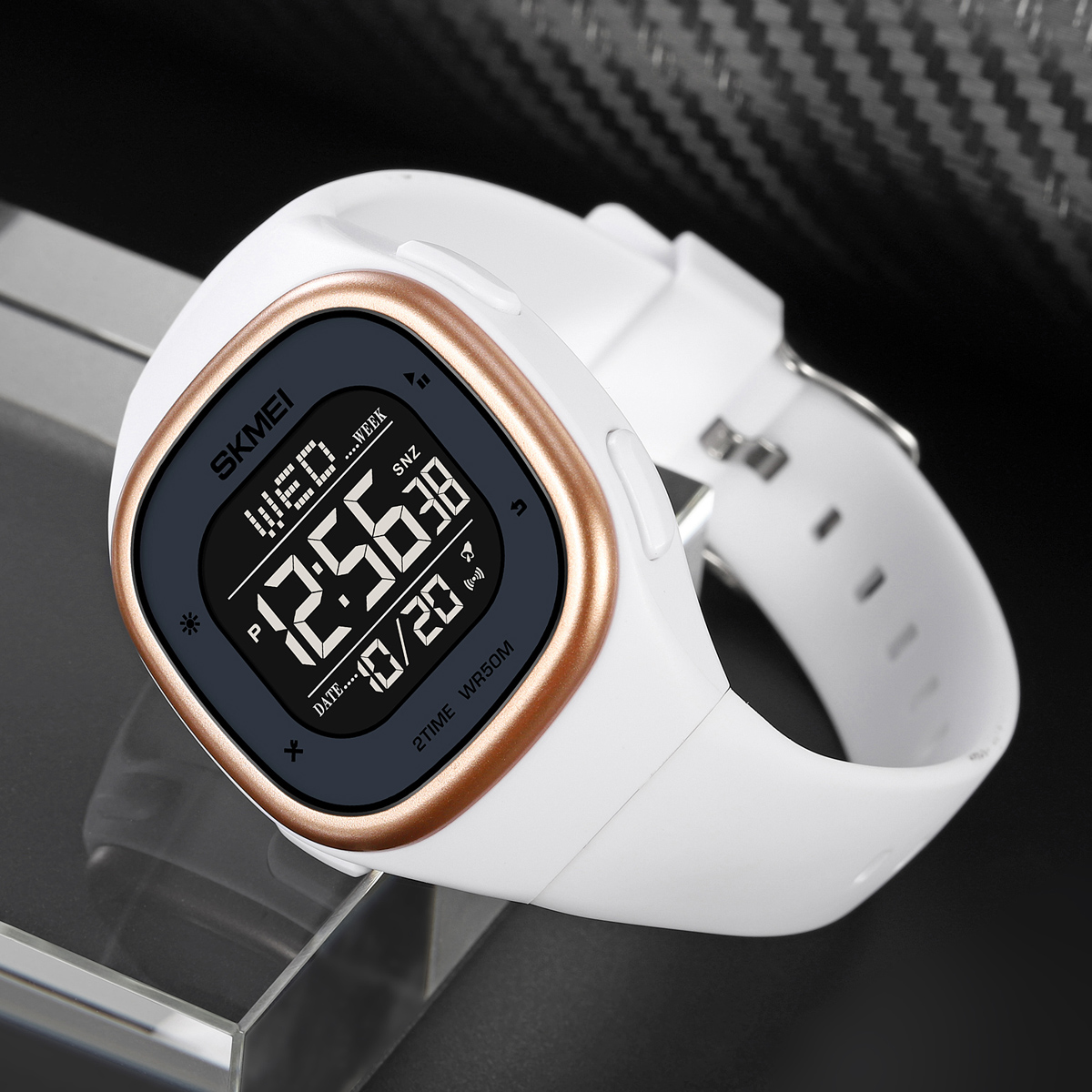 SKMEI Orologio Digitale Uomo Donna - Colore Bianco, Cinturino In Silicone, Retroilluminazione Verde, Sveglia E Cronometro