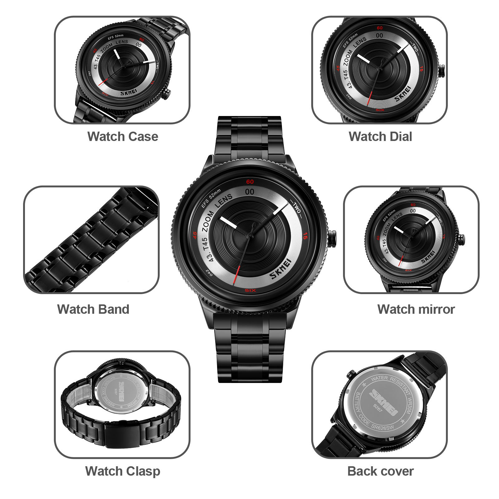 wristwatches stainless steel men black-Skmei Watch Manufacture Co.,Ltd
