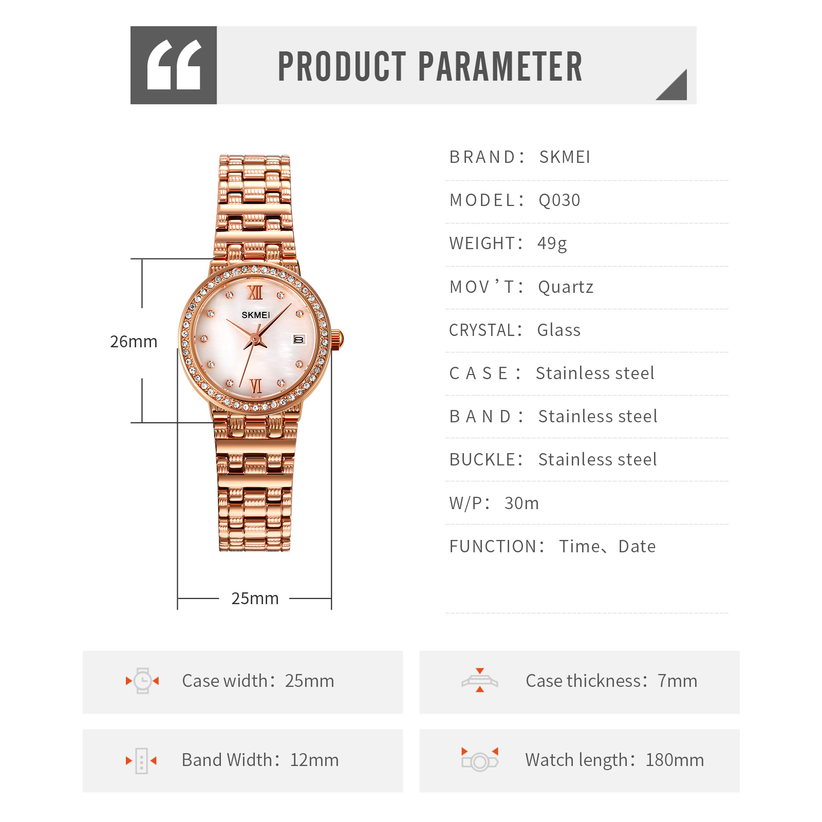 woman watch stainless steel-Skmei Watch Manufacture Co.,Ltd
