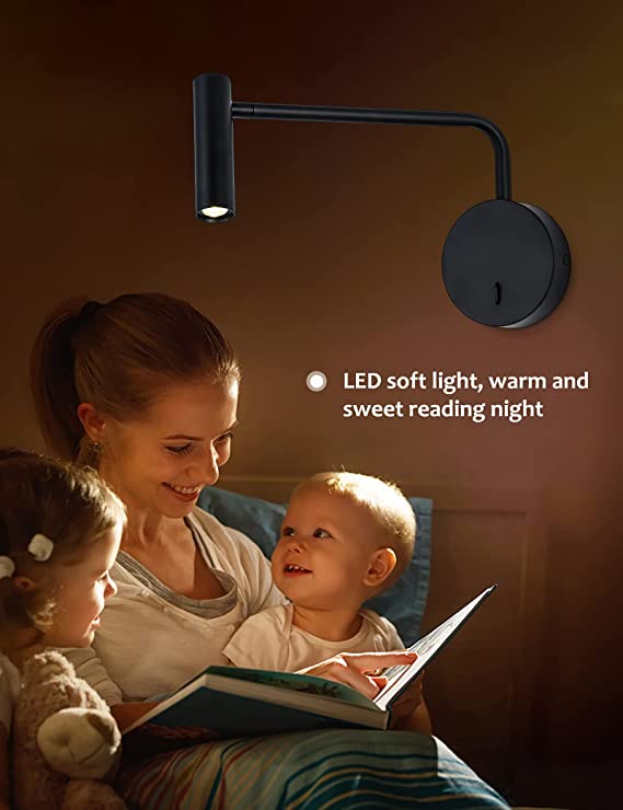 Wall Mounted Reading Light for Bedroom LED Hardwired Sconce with Switch on/Off Modern 3000K Swing Arm Bedside Wall Mount Lamp 