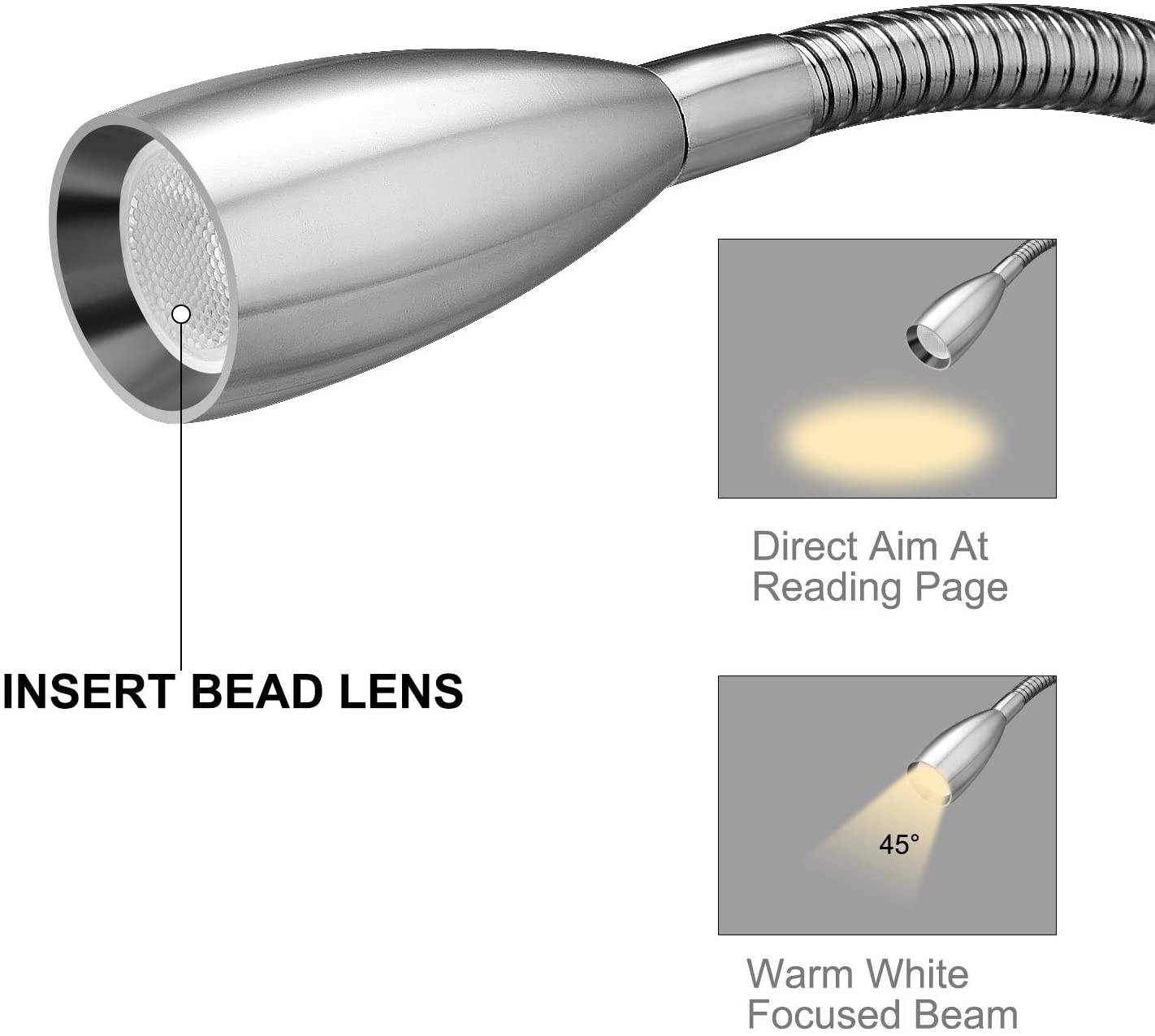 Meanyee 1 * 3W Wall Reading lamp led Bedside Lights headboard with Touch Switch/stepless dimmable/Adjustable/Warm White(3000K)/ led/Plug in cord/MY-BD061