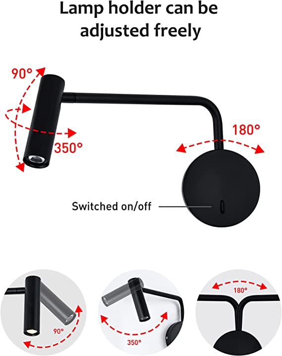 Wall Mounted Reading Light for Bedroom LED Hardwired Sconce with Switc