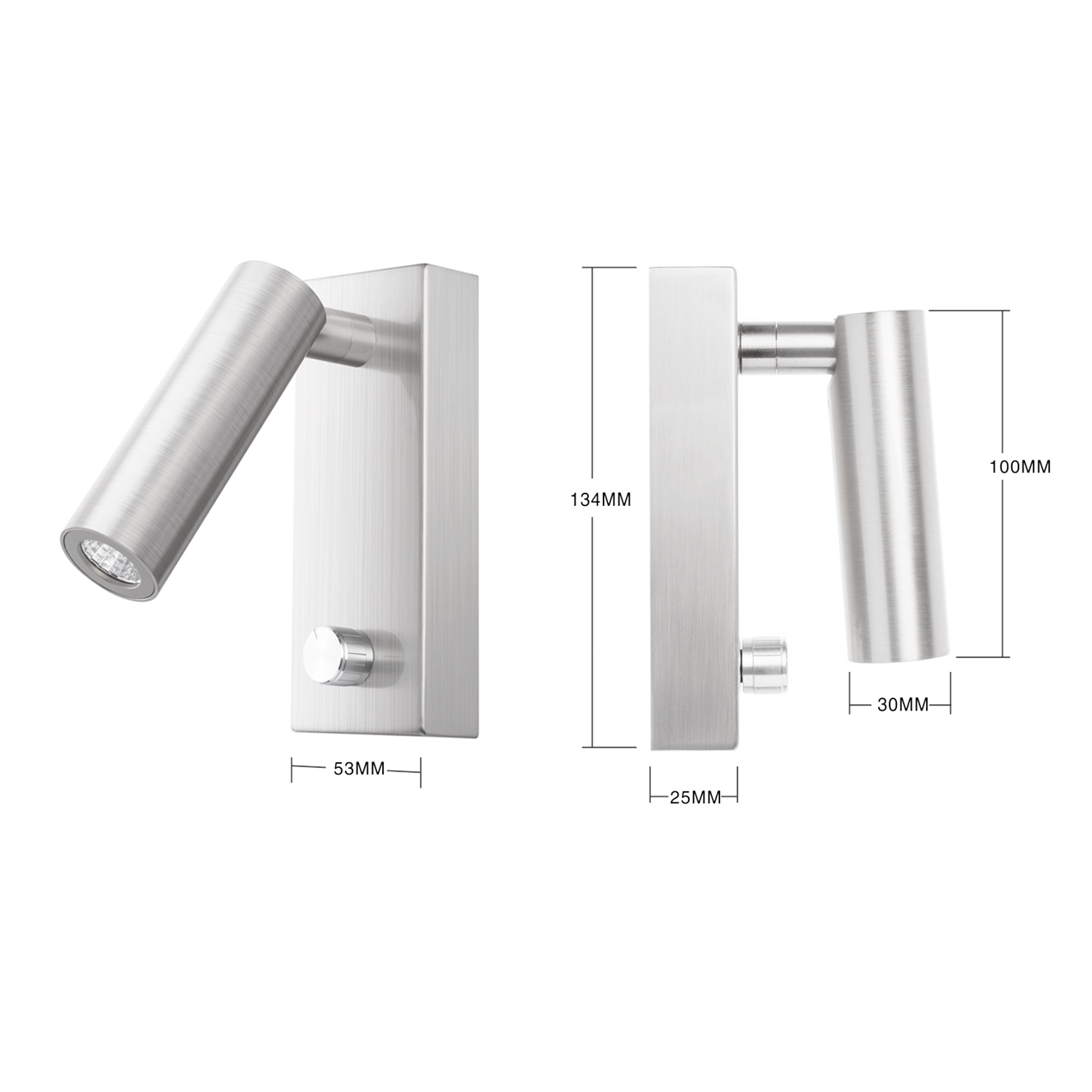 Meanyee Wall Mounted Reading Lamp Headboard Bedside Light with Twist Switch/Dimmable/Adjustable Arm/Surface/Brushed Nickel/3000K LED 4.5W/MY-WN225A