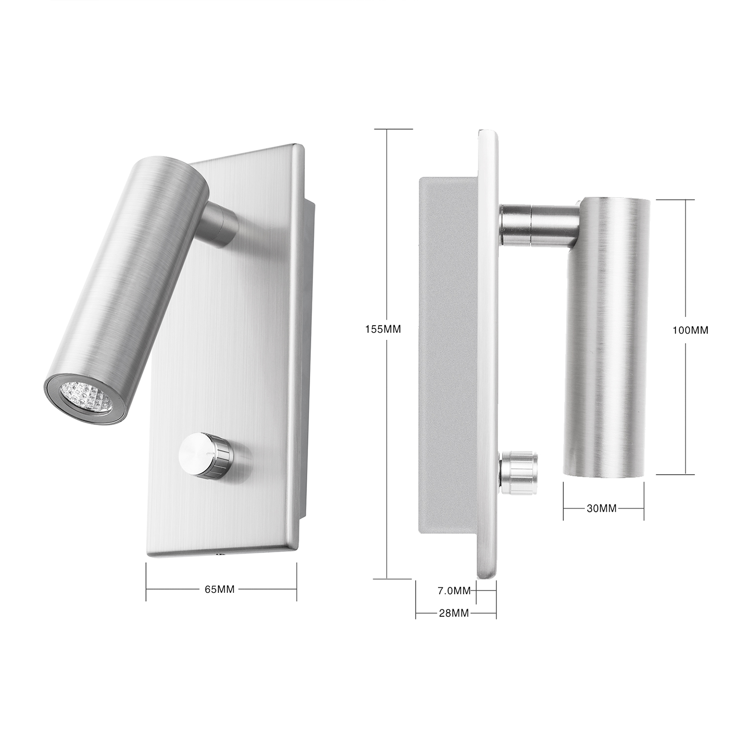 Meanyee Wall Mounted Sconce Reading Lamp/Lights with Twist Switch/Embedded/Recessed/Stepless Dimmable/4.5W Osram /Headboard/Hardwired/3000K/Hotel Bedroom