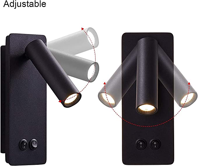 LED Reading Wall Lights for Bedroom, Backlight Night Wall Lamp, Plug in Cord Adjustable Wall Sconces Surface Mount Book Reading Lamps, Backlight 3W+6W 3000k Warm White