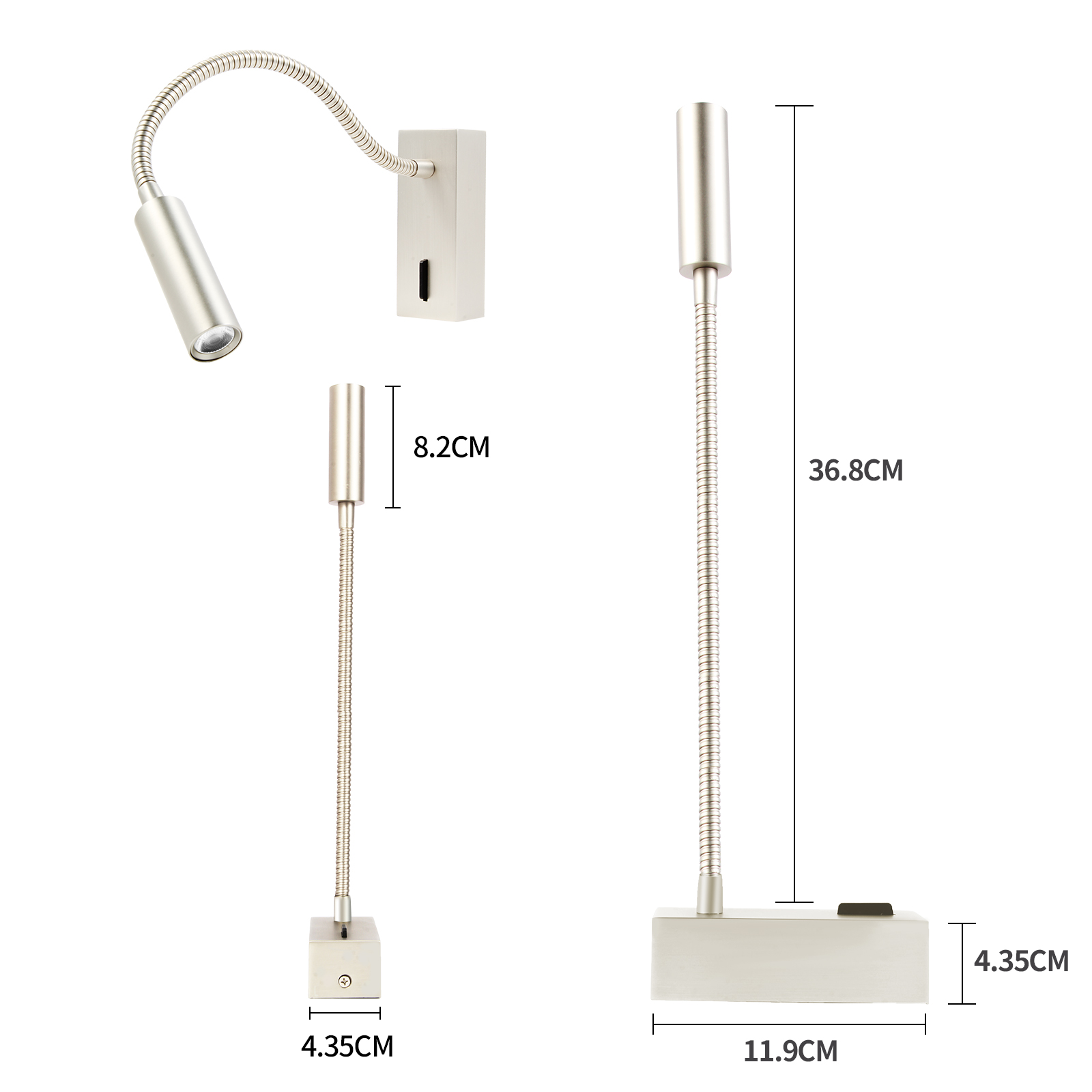 Meanyee Wall Mount Reading Lamp Headboard Bedside Lights with Switch/Flexibel Gooseneck/Surface/Brushed Nickel/3000K CREE LED/My-WN188N