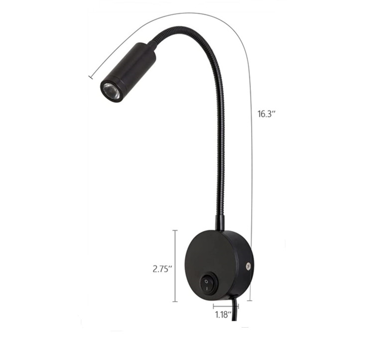 Meanyee Wall Mounted Reading Light Sconces Lamp LED 3W Warm White 3000K Input 110-240V AC Plug Cord Bedside Headboard 