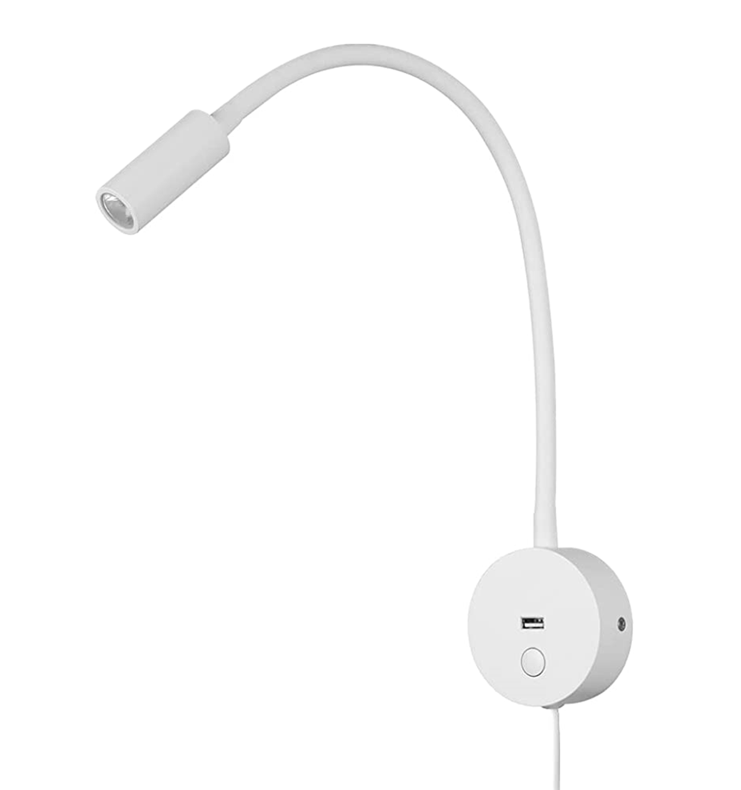 Meanyee Wall Mounted Reading Lamp with USB Charger Port /3W Warm White 3000K/ Plug Cord / Touch Dimmable / Matt White