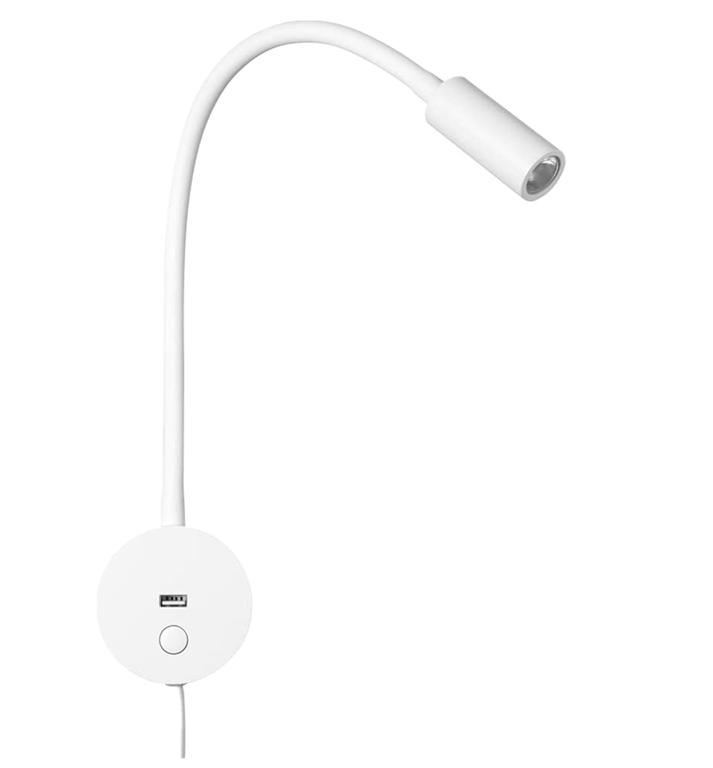 Meanyee Wall Mounted Reading Lamp with USB Charger Port /3W Warm White 3000K/ Plug Cord / Touch Dimmable / Matt White