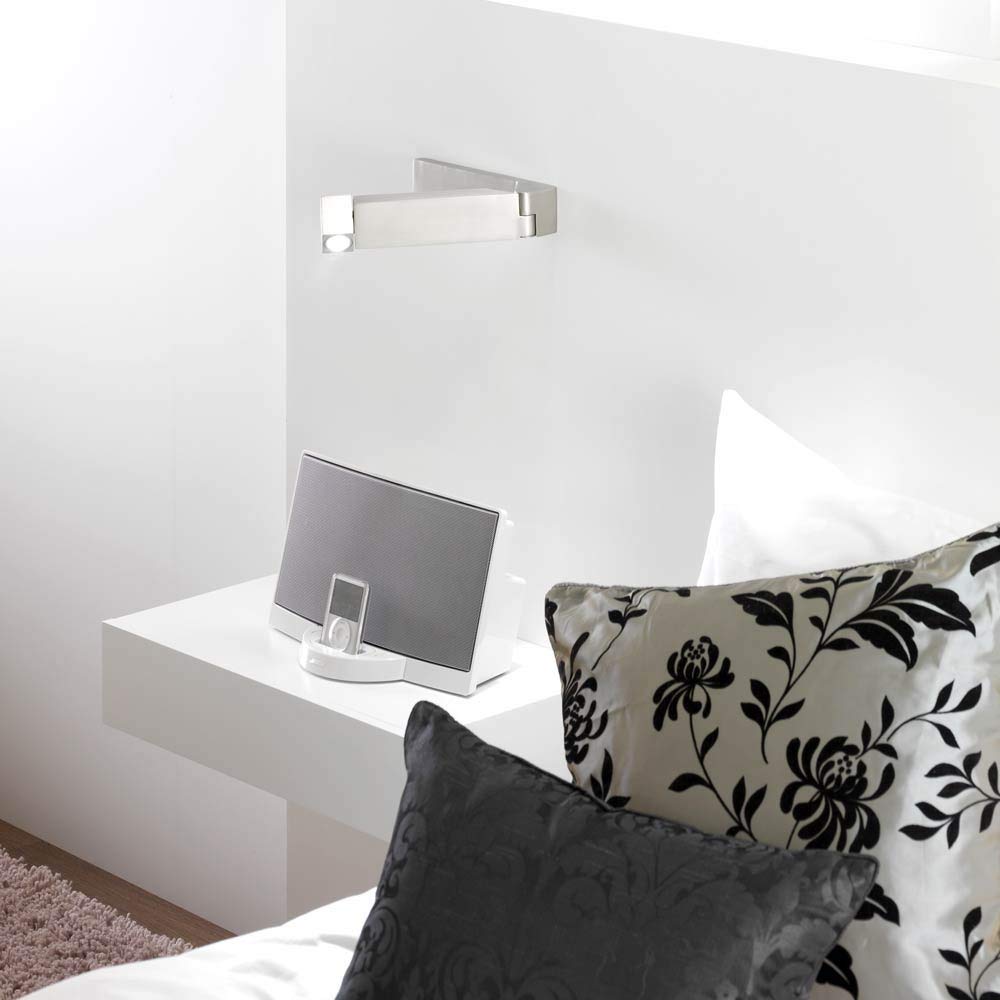 Meanyee 3W CREE Wall Mounted Reading Lamp Bedside Lights with Switch, 350° Rotatable/Swing Arm Foldable/Not Dimmable/Brushed Nickel/ for Hotel Bedroom