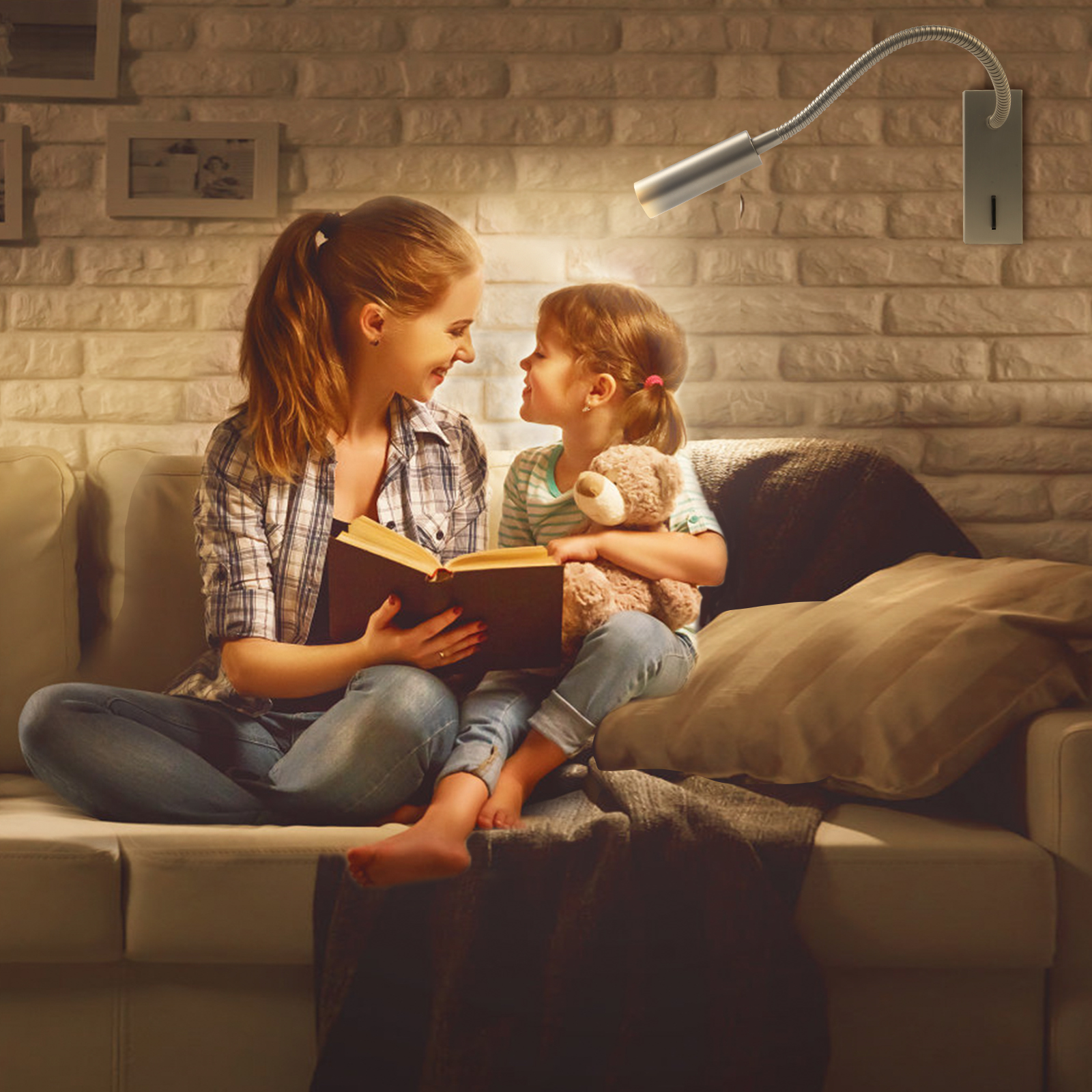 Meanyee Wall Mount Reading Lamp Headboard Bedside Lights with Switch/Flexibel Gooseneck/Surface/Brushed Nickel/3000K CREE LED/My-WN188N