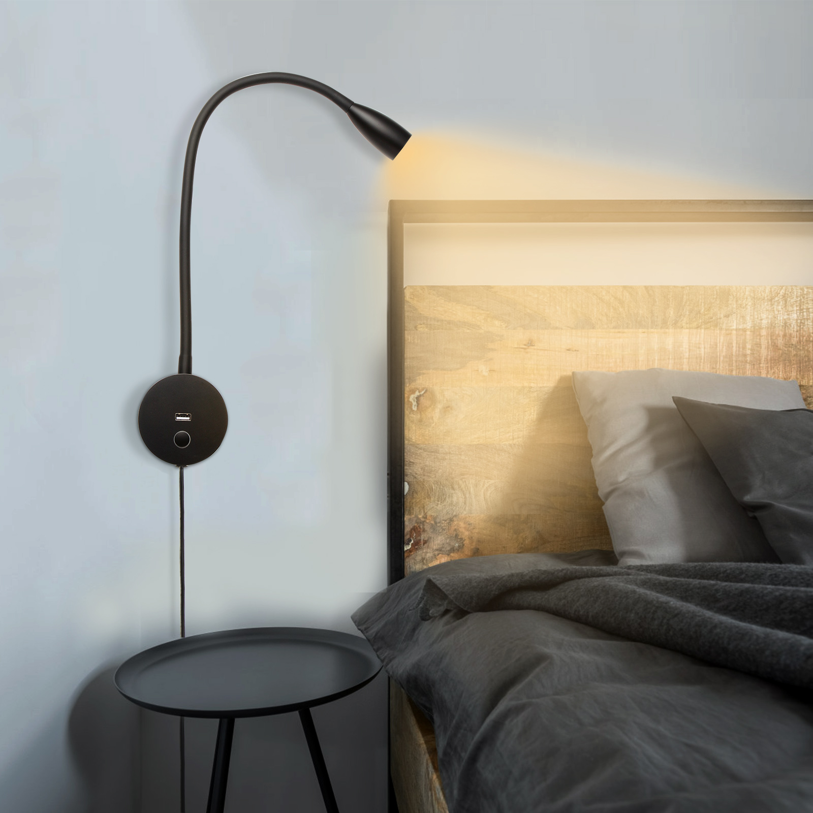 Meanyee Wall Reading lamp Bedside Lights with USB Charging Port/Touch dimmable Switch/Adjustable arm/1 * 3W led/Warm White 3000K