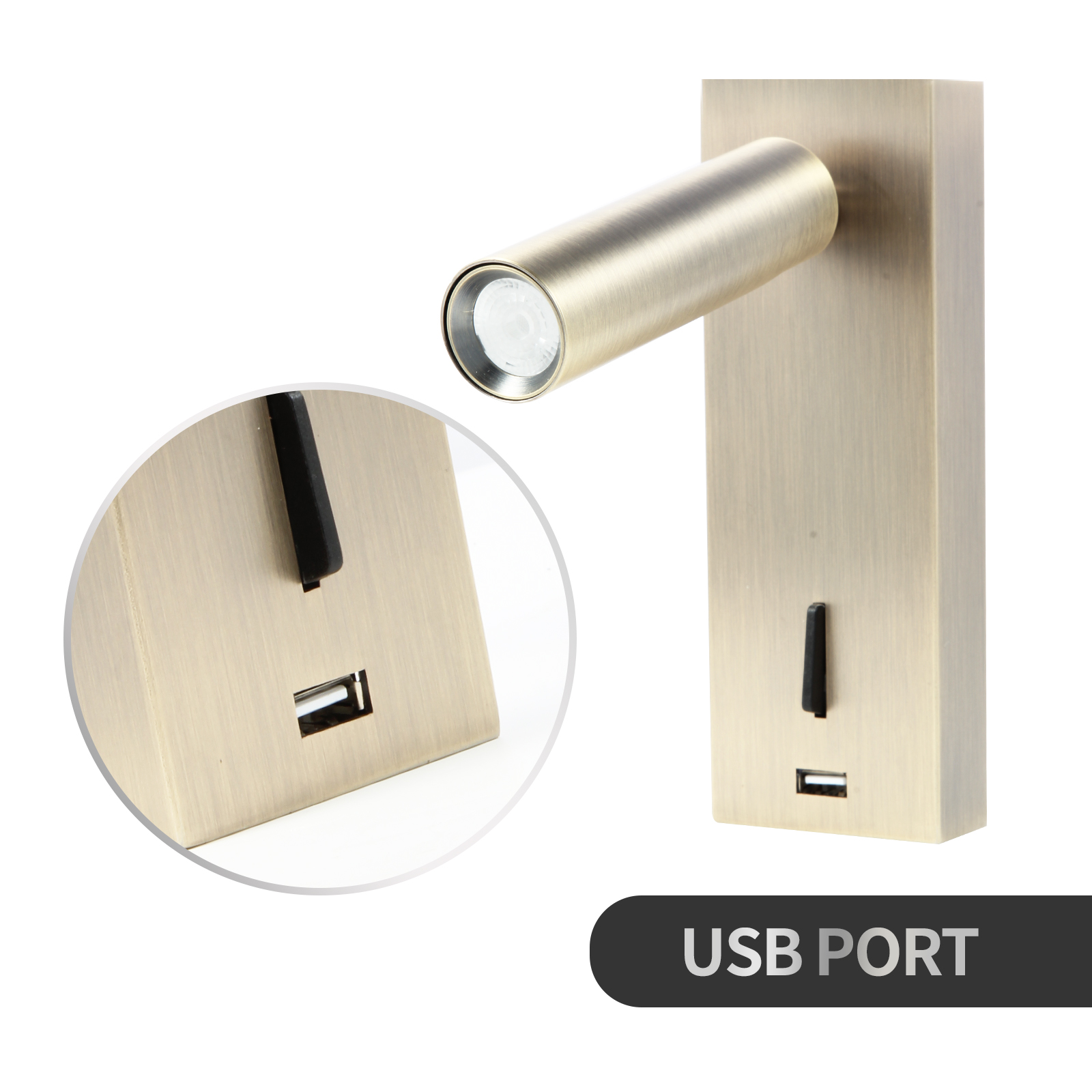 Meanyee Wall Mounted Reading Lamp LED Bedside Lights Headboard Lamps with Switch / USB Charger Port / Adjustable Arm / 3W CREE LED /Bronze Finished/My-WN218T