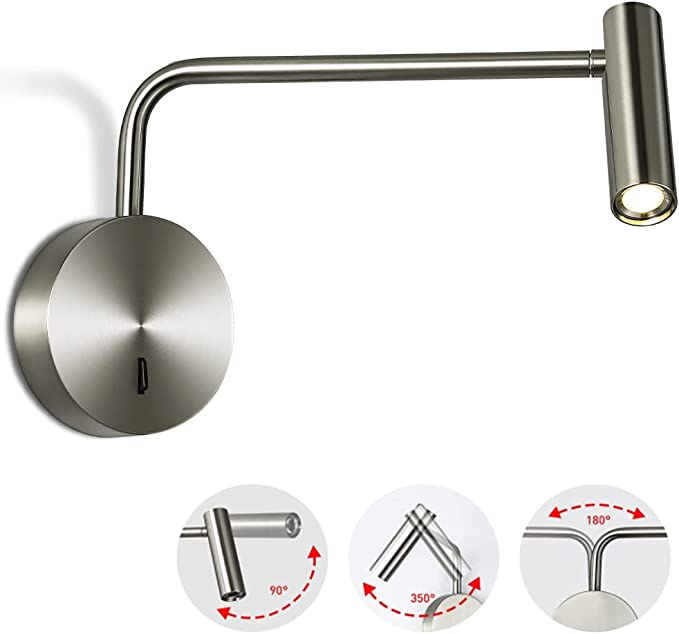 Wall Mounted Reading Light for Bedroom LED Hardwired Sconce with Switch on/Off Modern 3000K Swing Arm Bedside Wall Mount Lamp 