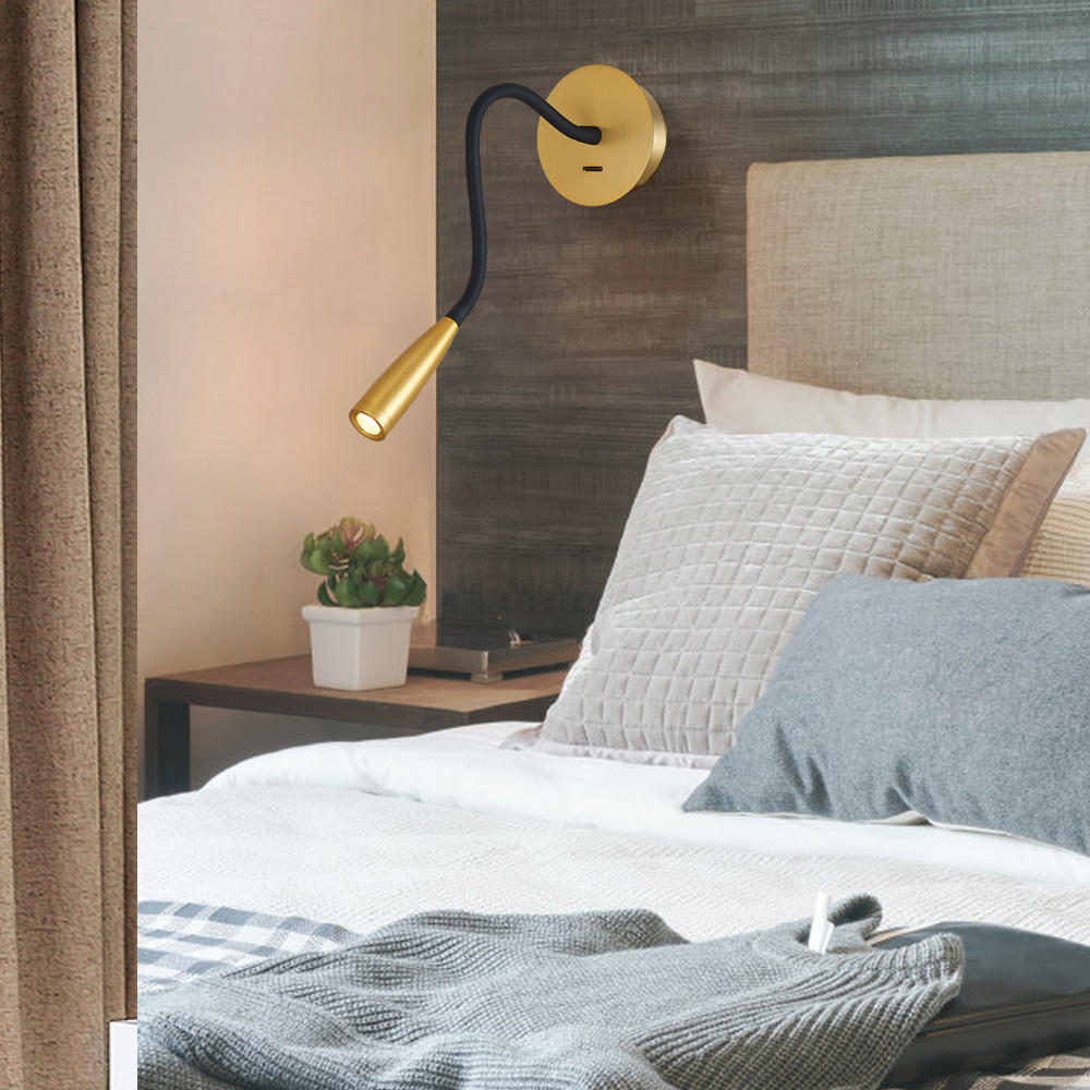 Meanyee Bronze Round Hose Sconce Wall  Light Flexible  Gooseneck Brass Indoor Reading Lamps Wall Mount Bedside Hotel Wall Lamps