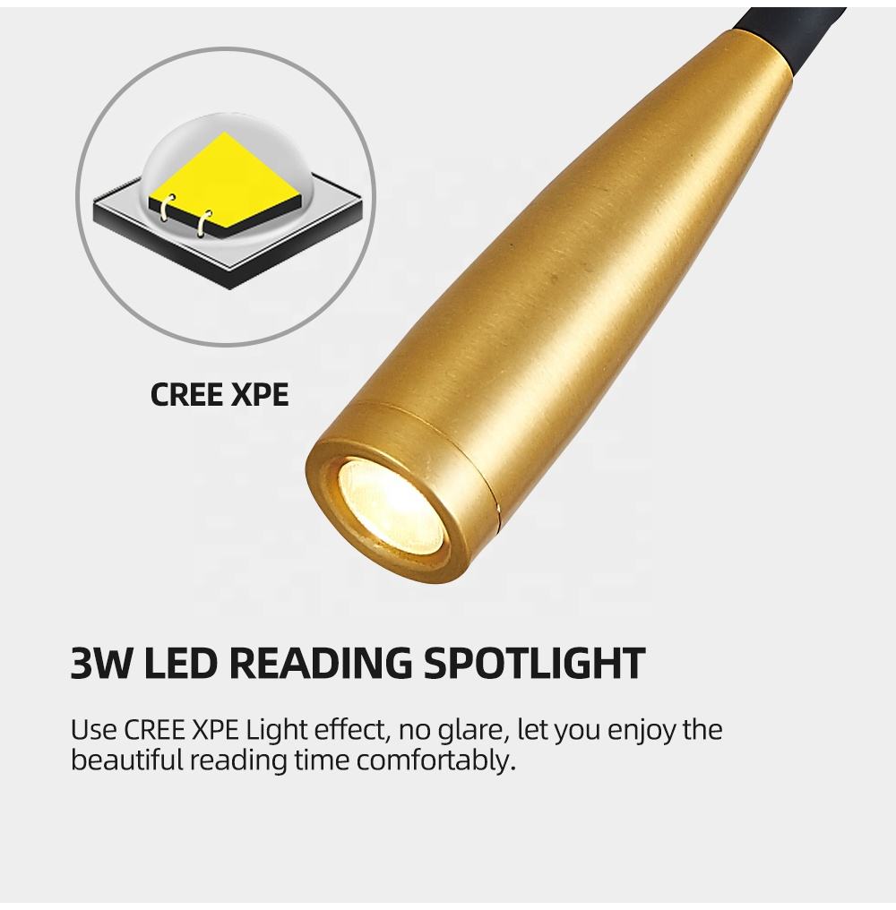 Meanyee Bronze Round Hose Sconce Wall  Light Flexible  Gooseneck Brass Indoor Reading Lamps Wall Mount Bedside Hotel Wall Lamps