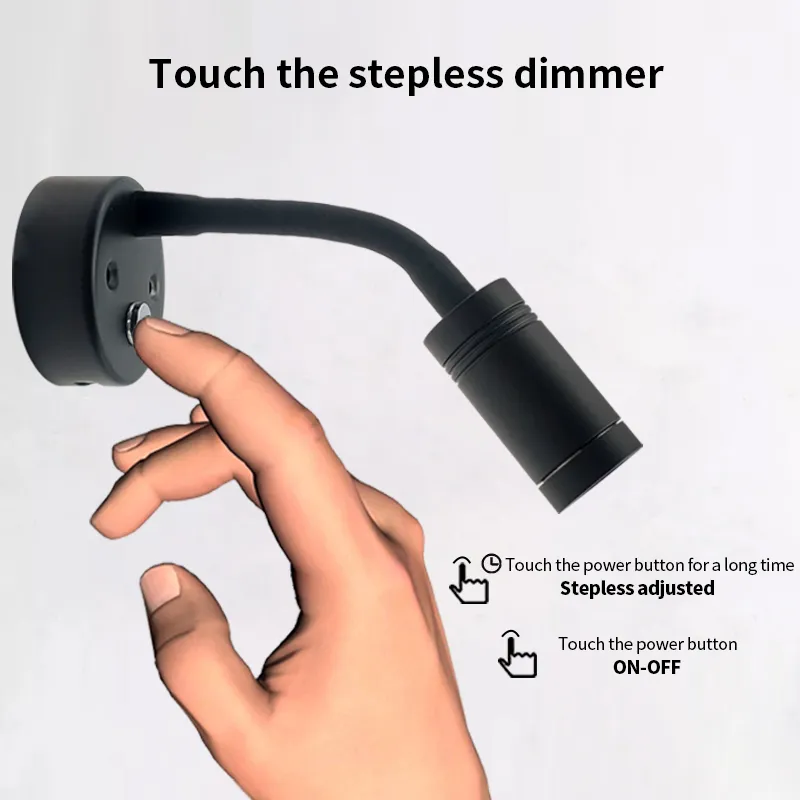 Meanyee 2W Flexible gooseneck reading lamp wall light with touch switch / USB port/ DC 12-24V/3 Color Temperature/ Boats Trucks Bedside RV Reading Lamp / Warm Light