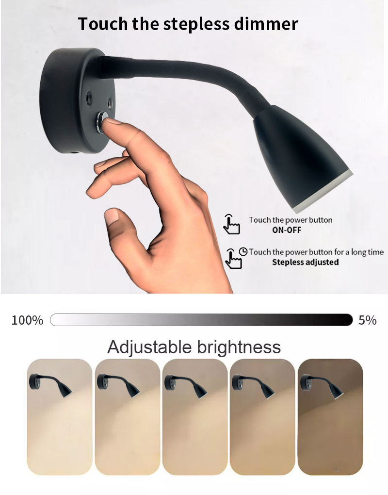 LED Camper Caravan 2W RV Interior Cabin Warm Reading Light DC 12V-24V Marine Boat Yacht USB Charging Swivel Beside Wall Lamp