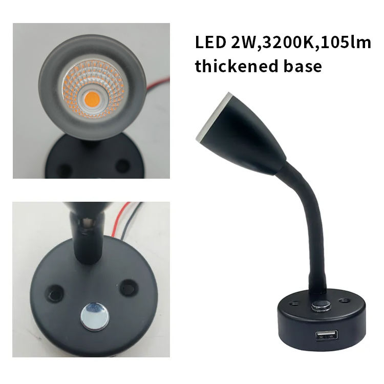 LED Camper Caravan 2W RV Interior Cabin Warm Reading Light DC 12V-24V Marine Boat Yacht USB Charging Swivel Beside Wall Lamp
