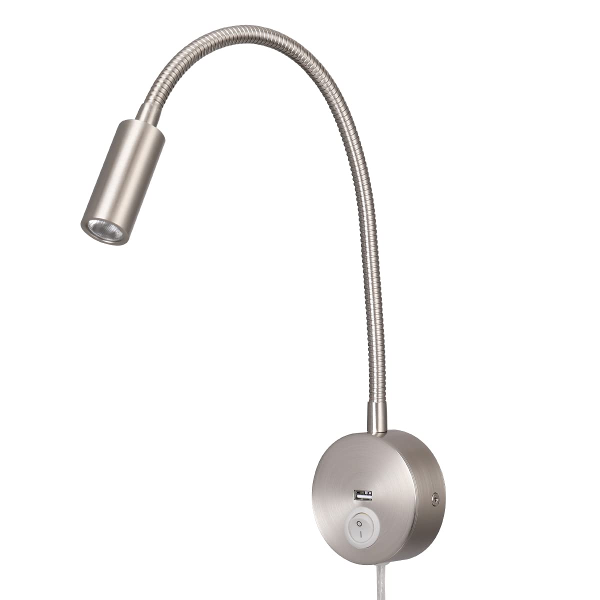 Meanyee Wall mount reading light bedside lamp gooseneck personal reading light touch dimmable USB port 3W brush Nickl