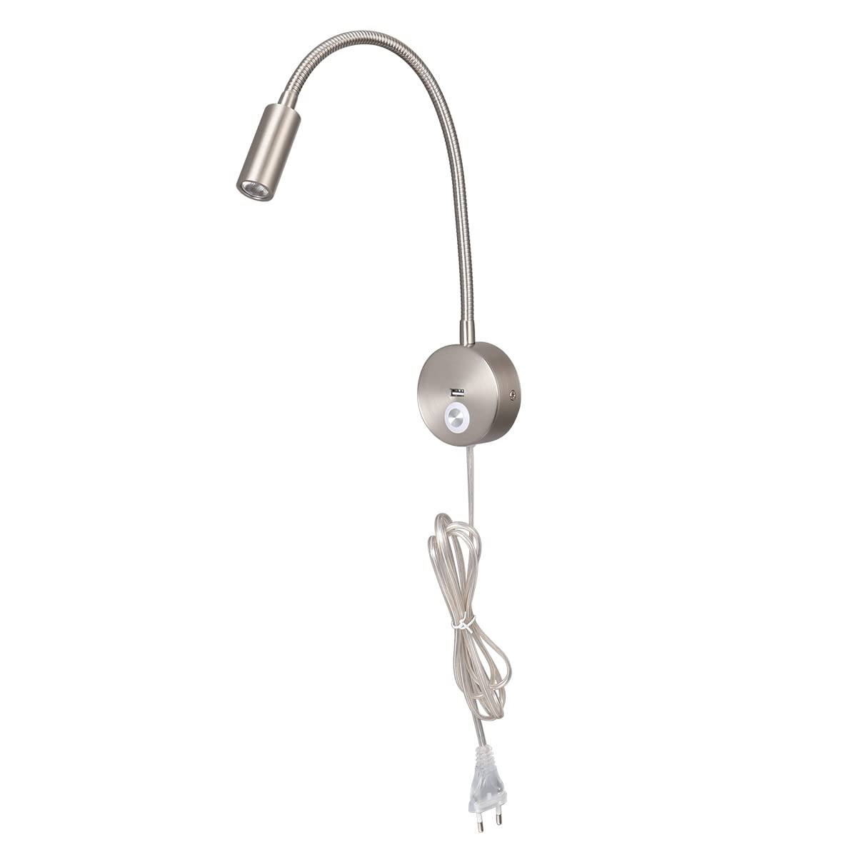 Meanyee Wall mount reading light bedside lamp gooseneck personal reading light touch dimmable USB port 3W brush Nickl