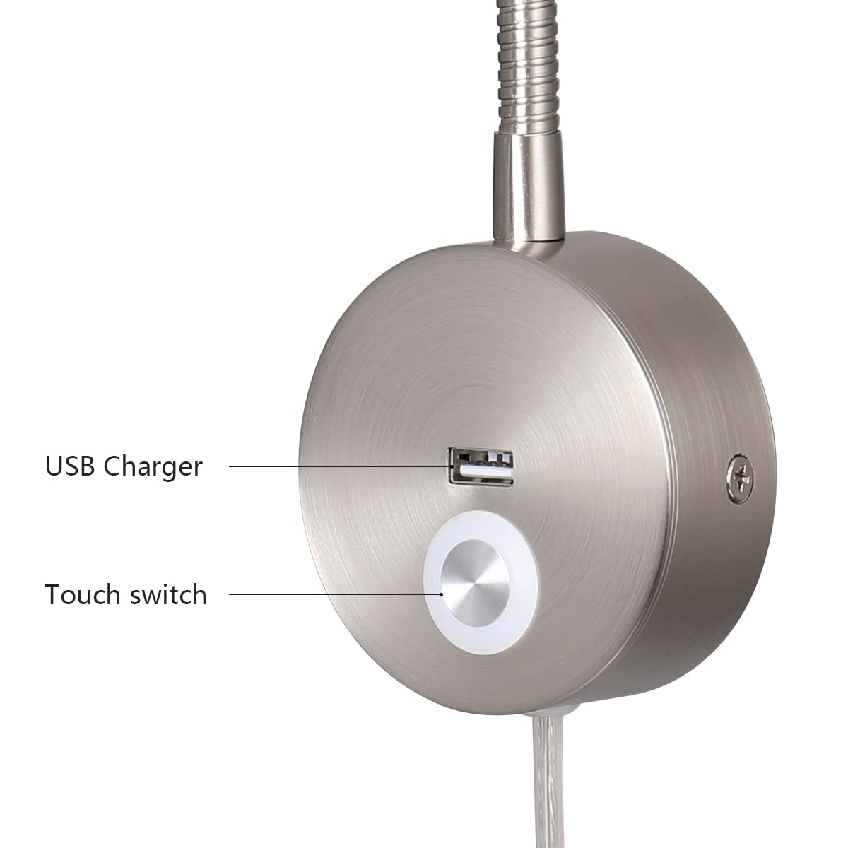 Meanyee Wall mount reading light bedside lamp gooseneck personal reading light touch dimmable USB port 3W brush Nickl