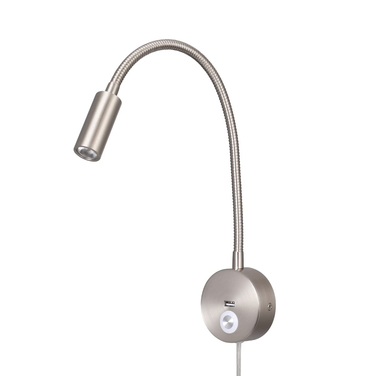 Meanyee Wall mount reading light bedside lamp gooseneck personal reading light touch dimmable USB port 3W brush Nickl