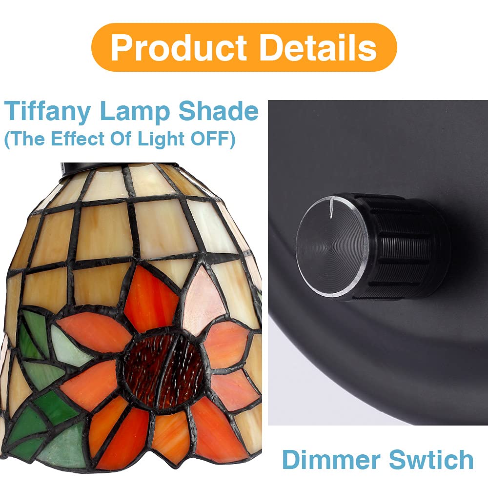 Bedside Wall Mount Lamp with Dimmable Switch, Industrial Vintage Gooseneck Wall Sconce with Plug in Cord, Dragonfly Stained Glass Shade Wall Light Perfect for Bedroom, Living Room and Hotel