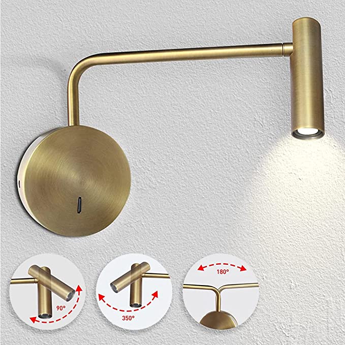 Wall Mounted Reading Light for Bedroom LED Hardwired Sconce with Switch on/Off Modern 3000K Swing Arm Bedside Wall Mount Lamp 