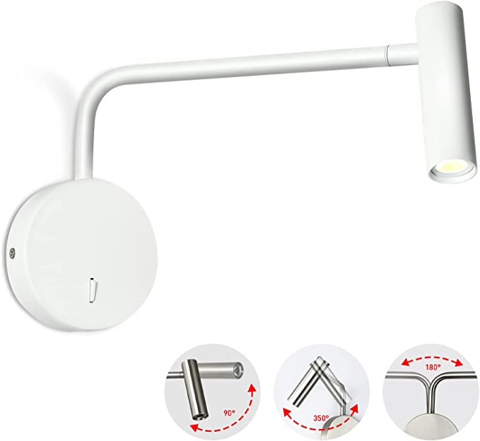 Wall Mounted Reading Light for Bedroom LED Hardwired Sconce with Switch on/Off Modern 3000K Swing Arm Bedside Wall Mount Lamp 