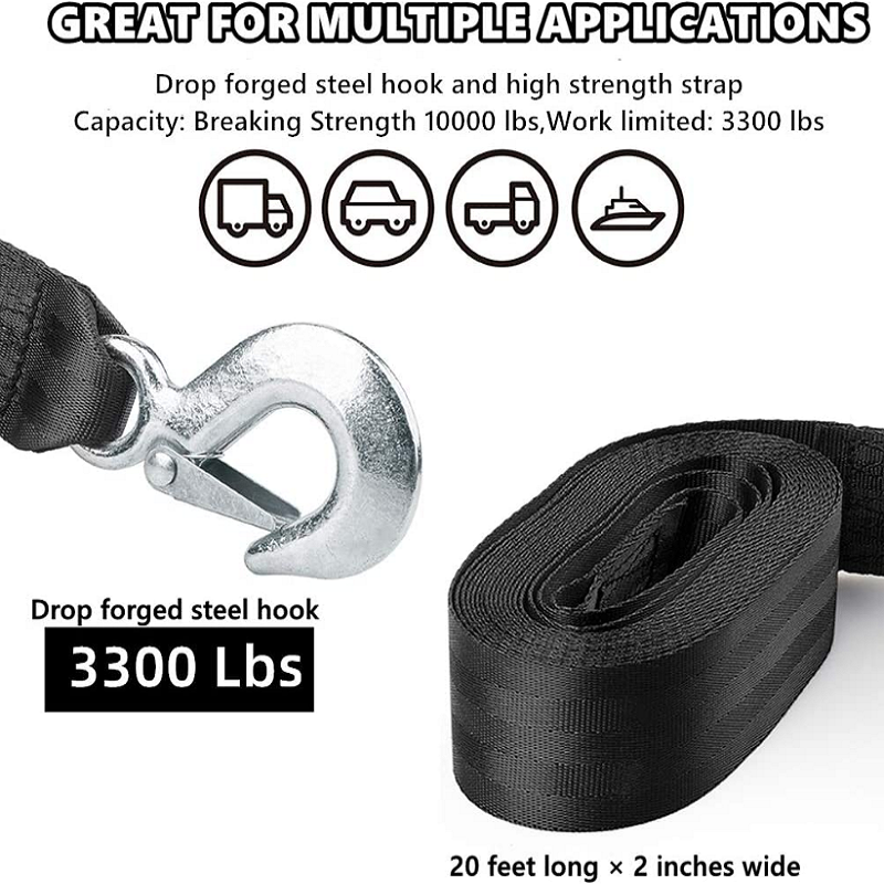 Trailer Winch Strap 2" x 20' with Safety Snap Hook 10000 lbs Speedwork