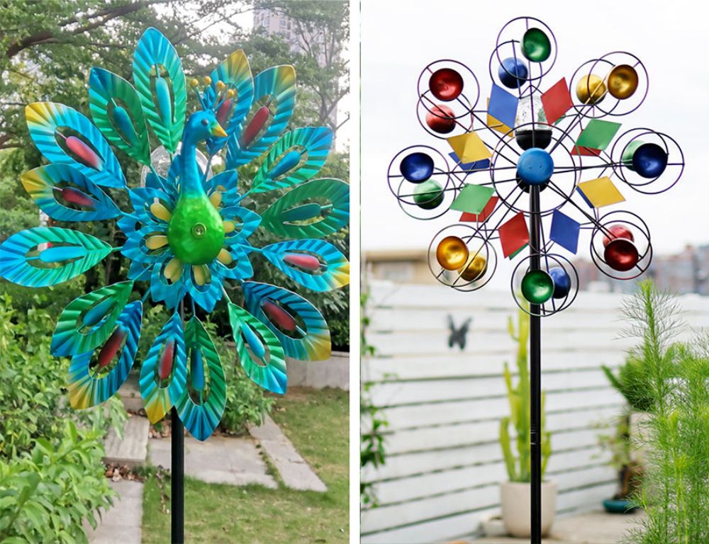SolarPowered Windmill with Colorful Fan Blades and Changing LED Light